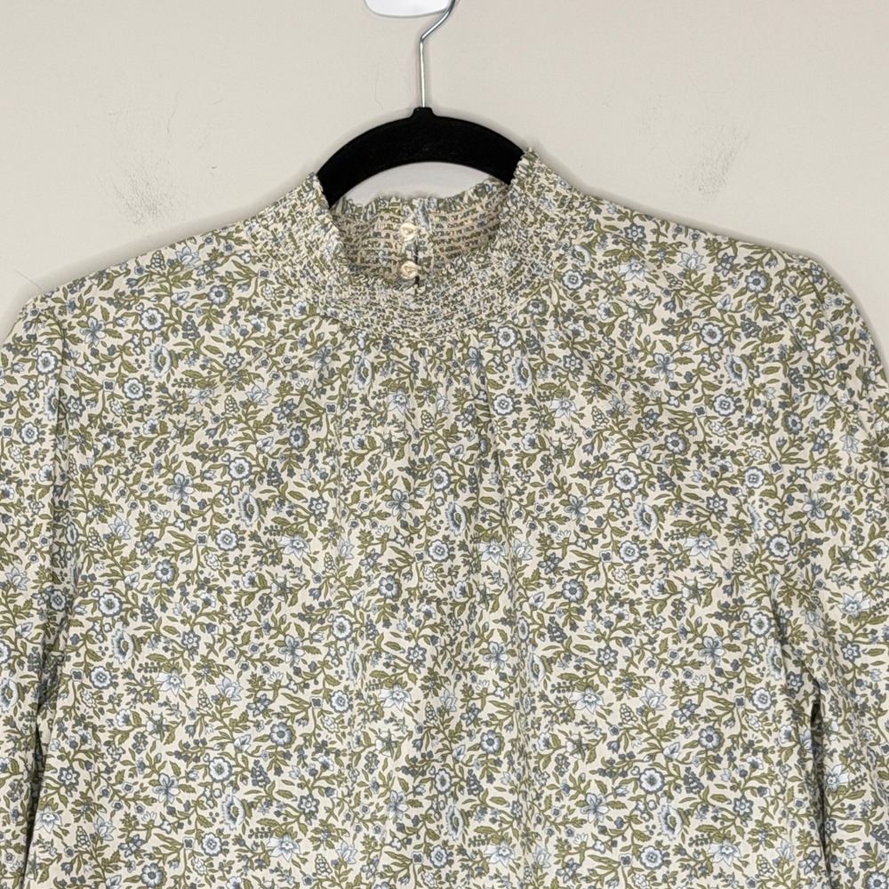Hyacinth House Floral Smocked Mock Neck Blouse Green Medium Long Sleeve Puff - Picture 8 of 9